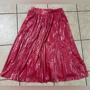 NWOT Pinko Pink Pleated A-Line Flare High Rise Waist Midi Skirt Metallic Size 6